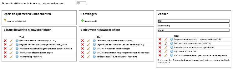 Voorbeeld van de snelstartpagina