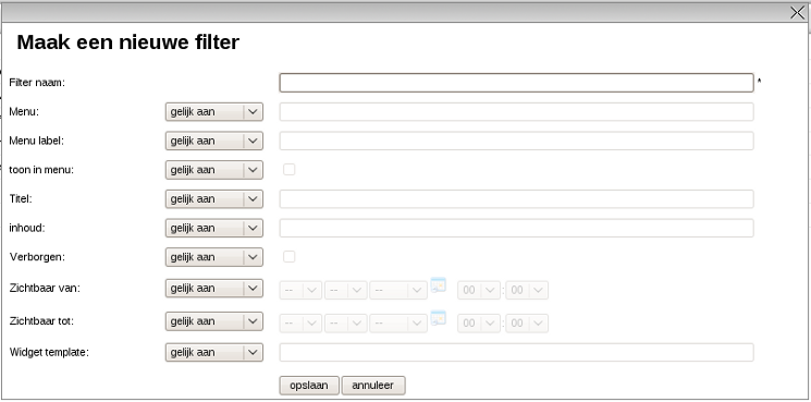 Popup voor nieuwe filter
