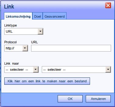 Het venster om een link mee toe te voegen